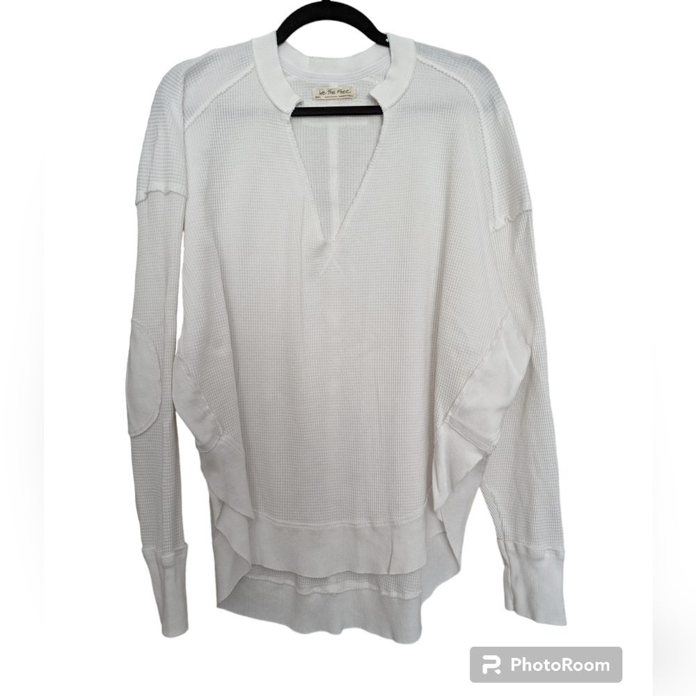FREE PEOPLE Owen Ivory Waffle Knit Oversized Long Sleeve Thermal Top Small - Picture 3 of 10